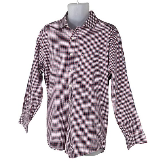 Tommy Hilfiger Mens XL Red White Blue Gingham Long Sleeve Button Shirt Timeless - Picture 7 of 16